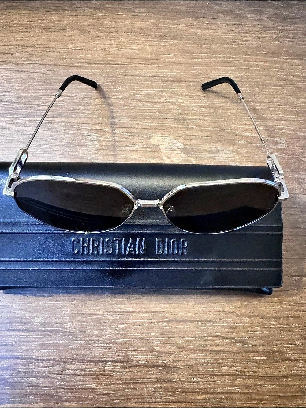 Christian Dior Oval Sunglasses in Black & Silver